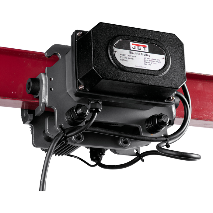 JET TS100-460-015,1-Ton Two Speed Electric Chain Hoist 3-Phase 15' Lift, MT100-4 Electric 2 Speed Trolley 3PH, and 4 Button Wired Pendant 11ft-JT9-144005K