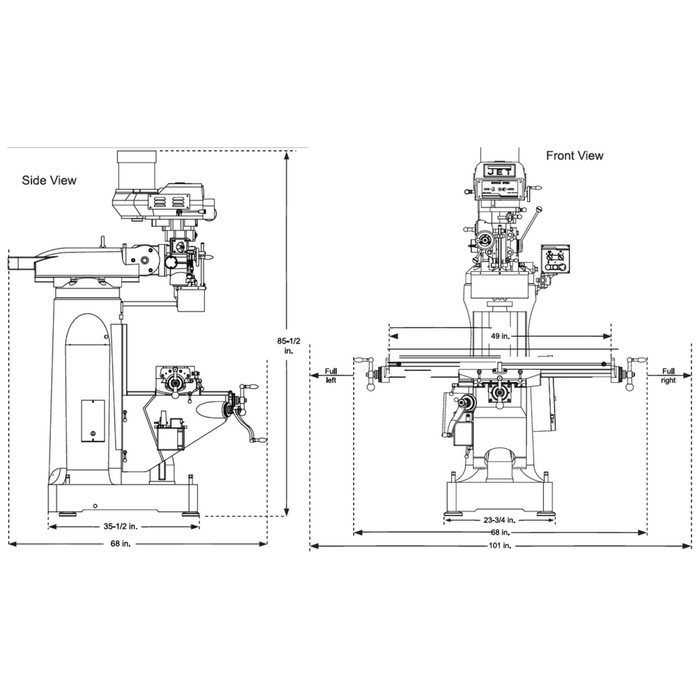 JET ETM-949, Elite 9x49 Variable Speed Mill-JT9-894010