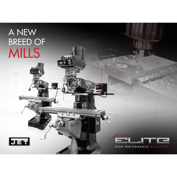 JET ETM-949 Mill with 3-Axis ACU-RITE 203 (Knee) DRO and X, Y, Z-Axis JET Powerfeeds and USA Made Air Draw Bar-JT9-894129