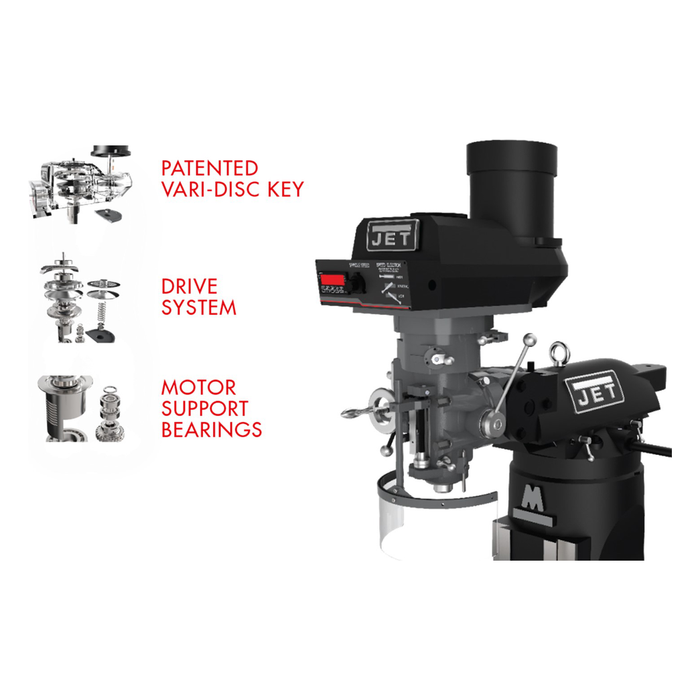 JET EVS-949 Mill with X-Axis JET Powerfeed and USA Made Air Draw Bar-JT9-894304