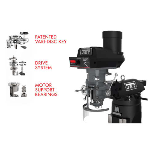 JET EVS-949 Mill with 3-Axis ACU-RITE 303 (Quill) DRO and X, Y-Axis JET Powerfeeds and USA Made Air Draw Bar-JT9-894341