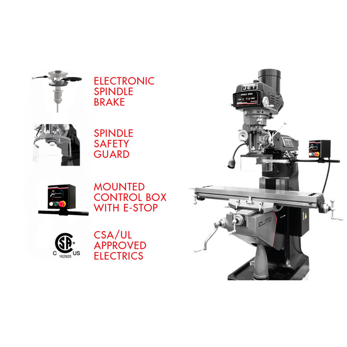 JET EVS-949 Mill with 2-Axis Newall DP700 DRO and X-Axis JET Powerfeed and USA Made Air Draw Bar-894353