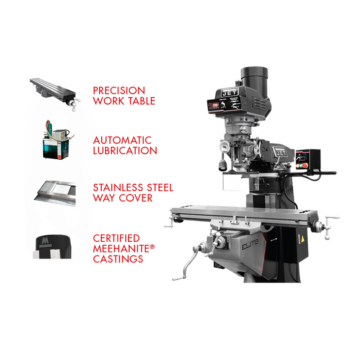 JET EVS-949 Mill with 2-Axis Newall DP700 DRO and X-Axis JET Powerfeed and USA Made Air Draw Bar-894353