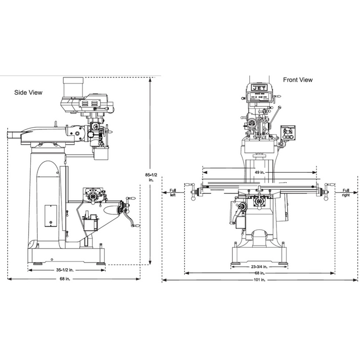 JET EVS-949 Mill with 2-Axis Newall DP700 DRO and X-Axis JET Powerfeed and USA Made Air Draw Bar-894353