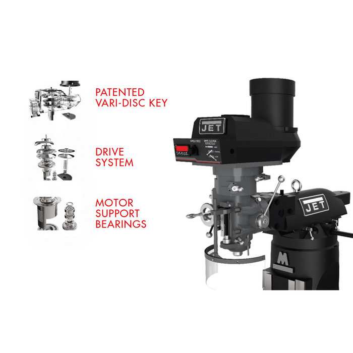 JET EVS-949 Mill with 2-Axis Newall DP700 DRO and X, Y-Axis JET Powerfeeds-894354