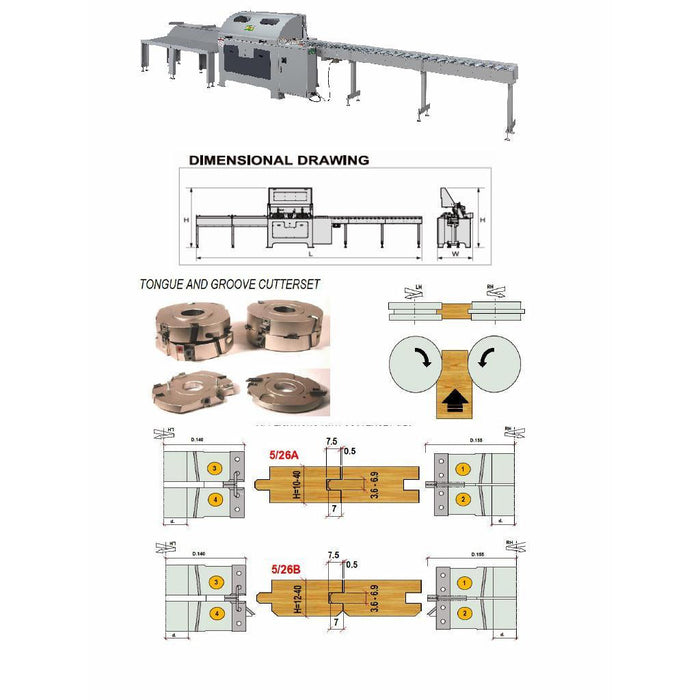 Castaly  Feed Through Auto End Matcher / Tenonor / Finger Jointer (include 12 ft Power Rollers Infeed Conveyor & 7 ft Outfeed Table) - SFJ-250A