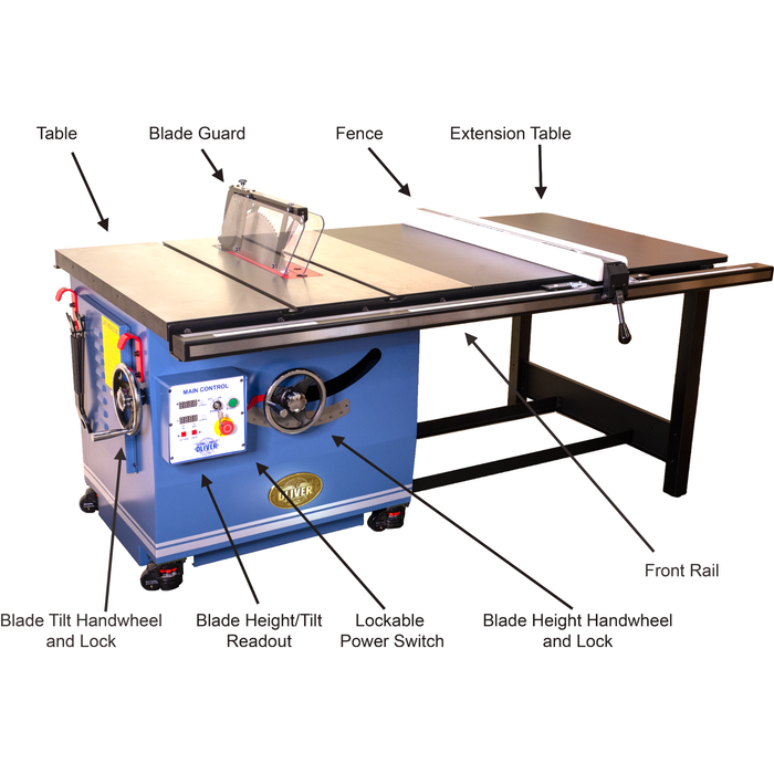 Oliver Machinery 16” 3 Phase 10 HP Professional Heavy-Duty Table Saw with 52” Rails - 4065.003