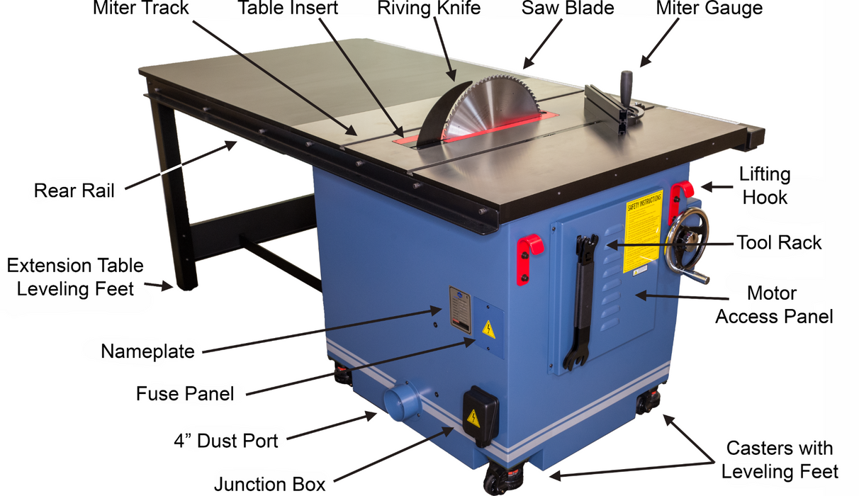 Oliver Machinery 14” 3 Phase 7.5 HP Professional Heavy-Duty Table Saw with 52” Rails - 4065.002