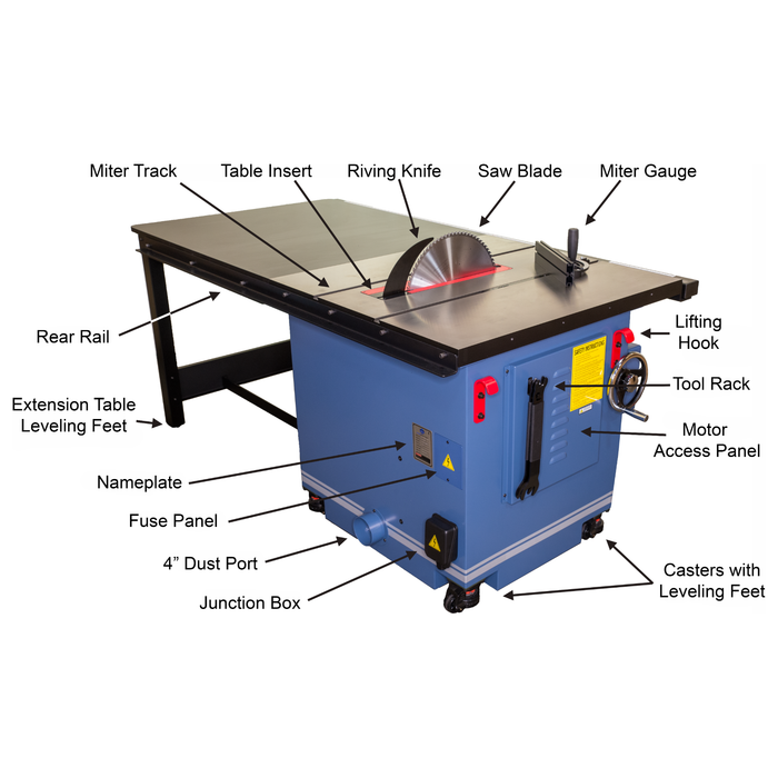 Oliver Machinery 16” 3 Phase 10 HP Professional Heavy-Duty Table Saw with 52” Rails - 4065.003